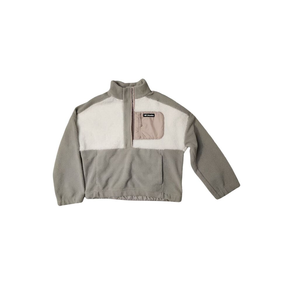 Columbia Women's L Sherpa Fleece Pullover Dove Gray Color Block Relaxed Fit